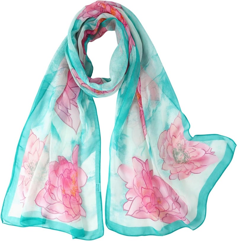 E-Clover Women Soft Floral Print Shawl Chiffon Sheer Scarf - Image 1